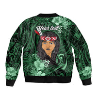 New Zealand Custom Women's Day Sleeve Zip Bomber Jacket Maori Girl Feathers of Hope - Green LT9 - Polynesian Pride
