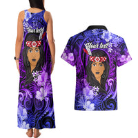 New Zealand Custom Women's Day Couples Matching Tank Maxi Dress and Hawaiian Shirt Maori Girl Feathers of Hope - Purple LT9 - Polynesian Pride