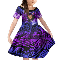 New Zealand Custom Women's Day Family Matching Mermaid Dress and Hawaiian Shirt Maori Girl Feathers of Hope - Purple LT9 Daughter's Dress Purple - Polynesian Pride