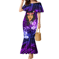 New Zealand Custom Women's Day Family Matching Mermaid Dress and Hawaiian Shirt Maori Girl Feathers of Hope - Purple LT9 Mom's Dress Purple - Polynesian Pride