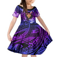 New Zealand Custom Women's Day Family Matching Off Shoulder Short Dress and Hawaiian Shirt Maori Girl Feathers of Hope - Purple LT9 Daughter's Dress Purple - Polynesian Pride