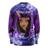 New Zealand Custom Women's Day Long Sleeve Shirt Maori Girl Feathers of Hope - Purple LT9 - Polynesian Pride