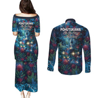 New Zealand Matariki Pohutukawa Couples Matching Puletasi and Long Sleeve Button Shirt Te Mauri te Ora LT9 - Polynesian Pride