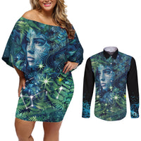 New Zealand Matariki Tupuanuku Couples Matching Off Shoulder Short Dress and Long Sleeve Button Shirt Te W o te Hauhake LT9 Art - Polynesian Pride