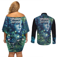 New Zealand Matariki Tupuanuku Couples Matching Off Shoulder Short Dress and Long Sleeve Button Shirt Te W o te Hauhake LT9 - Polynesian Pride