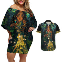 New Zealand Matariki Couples Matching Off Shoulder Short Dress and Hawaiian Shirt Rongo Mori Wellbeing and Good Luck LT9 Art - Polynesian Pride