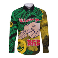 Dads Day Vanuatu Long Sleeve Button Shirt Dad Mi lavem yu - Polynesian Flowers Tribal LT9 Unisex Green - Polynesian Pride