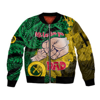 Dads Day Vanuatu Sleeve Zip Bomber Jacket Dad Mi lavem yu - Polynesian Flowers Tribal LT9 Unisex Green - Polynesian Pride