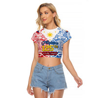 Polynesian Philippines Raglan Cropped T Shirt Pilipinas Flag Style for 125th Independence Anniversary White LT9 Female White - Polynesian Pride