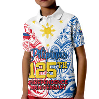 Personalised 125th Independence Anniversary Philippines Kid Polo Shirt Polynesian Pilipinas Flag Style - White LT9 Kid White - Polynesian Pride