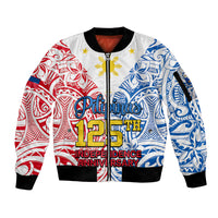 Personalised 125th Independence Anniversary Philippines Sleeve Zip Bomber Jacket Polynesian Pilipinas Flag Style - White LT9 Unisex White - Polynesian Pride
