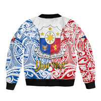 Personalised 125th Independence Anniversary Philippines Sleeve Zip Bomber Jacket Polynesian Pilipinas Flag Style - White LT9 - Polynesian Pride