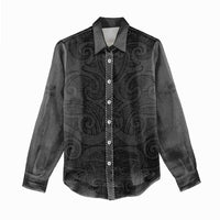 New Zealand Rugby Women Casual Shirt - All Black Fern With Maori Tribal Pattern LT9