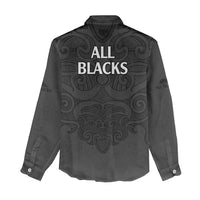 New Zealand Rugby Women Casual Shirt - All Black Fern With Maori Tribal Pattern LT9