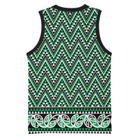 New Zealand Maori Niho Taniwha Basketball Jersey Kakariki Mangopare and Puhoro Pattern - Polynesian Pride