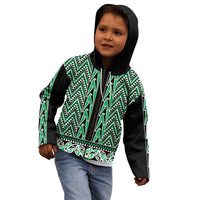 New Zealand Maori Niho Taniwha Kid Hoodie Kakariki Mangopare and Puhoro Pattern