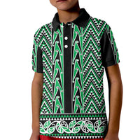 New Zealand Maori Niho Taniwha Kid Polo Shirt Kakariki Mangopare and Puhoro Pattern