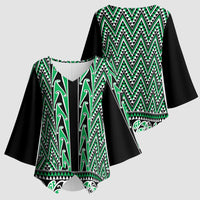 New Zealand Maori Niho Taniwha Kimono Sleeve Blouse Kakariki Mangopare and Puhoro Pattern - Polynesian Pride