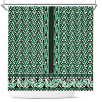 New Zealand Maori Niho Taniwha Shower Curtain Kakariki Mangopare and Puhoro Pattern