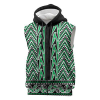 New Zealand Maori Niho Taniwha Sleeveless Zip Hoodie Kakariki Mangopare and Puhoro Pattern LT9 Green - Polynesian Pride