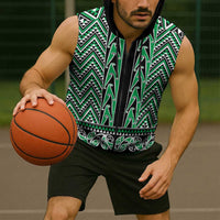 New Zealand Maori Niho Taniwha Sleeveless Zip Hoodie Kakariki Mangopare and Puhoro Pattern LT9 - Polynesian Pride