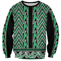 New Zealand Maori Niho Taniwha Sweatshirt Kakariki Mangopare and Puhoro Pattern