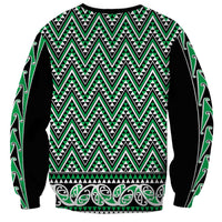 New Zealand Maori Niho Taniwha Sweatshirt Kakariki Mangopare and Puhoro Pattern