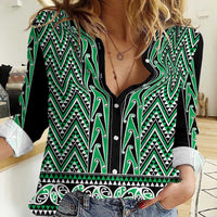 New Zealand Maori Niho Taniwha Women Casual Shirt Kakariki Mangopare and Puhoro Pattern