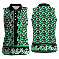 New Zealand Maori Niho Taniwha Women Sleeveless Polo Shirt Kakariki Mangopare and Puhoro Pattern