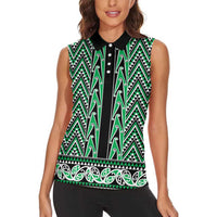 New Zealand Maori Niho Taniwha Women Sleeveless Polo Shirt Kakariki Mangopare and Puhoro Pattern
