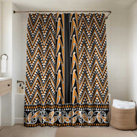 New Zealand Maori Niho Taniwha Bathroom Set Karaka Mangopare and Puhoro Pattern LT9 Shower Curtain Only Gold - Polynesian Pride