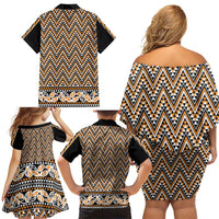New Zealand Maori Niho Taniwha Family Matching Off Shoulder Short Dress and Hawaiian Shirt Karaka Mangopare and Puhoro Pattern