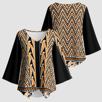 New Zealand Maori Niho Taniwha Kimono Sleeve Blouse Karaka Mangopare and Puhoro Pattern - Polynesian Pride