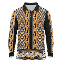 New Zealand Maori Niho Taniwha Long Sleeve Polo Shirt Karaka Mangopare and Puhoro Pattern