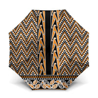 New Zealand Maori Niho Taniwha Umbrella Karaka Mangopare and Puhoro Pattern LT9 One Size Folded 11.42 inch Opened Diameter 37.4 inch Gold - Polynesian Pride