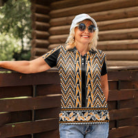 New Zealand Maori Niho Taniwha Women Polo Shirt Karaka Mangopare and Puhoro Pattern