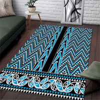 New Zealand Maori Niho Taniwha Area Rug Kikorangi Mangopare and Puhoro Pattern LT9 Blue - Polynesian Pride