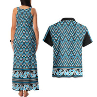 New Zealand Maori Niho Taniwha Couples Matching Tank Maxi Dress and Hawaiian Shirt Kikorangi Mangopare and Puhoro Pattern