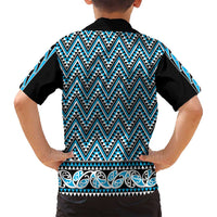 New Zealand Maori Niho Taniwha Family Matching Long Sleeve Bodycon Dress and Hawaiian Shirt Kikorangi Mangopare and Puhoro Pattern
