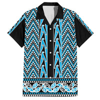 New Zealand Maori Niho Taniwha Family Matching Off Shoulder Short Dress and Hawaiian Shirt Kikorangi Mangopare and Puhoro Pattern