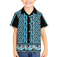 New Zealand Maori Niho Taniwha Family Matching Puletasi and Hawaiian Shirt Kikorangi Mangopare and Puhoro Pattern