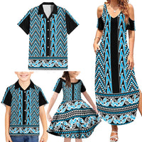 New Zealand Maori Niho Taniwha Family Matching Summer Maxi Dress and Hawaiian Shirt Kikorangi Mangopare and Puhoro Pattern
