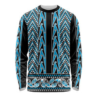 New Zealand Maori Niho Taniwha Long Sleeve Shirt Kikorangi Mangopare and Puhoro Pattern