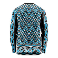 New Zealand Maori Niho Taniwha Long Sleeve Shirt Kikorangi Mangopare and Puhoro Pattern