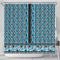 New Zealand Maori Niho Taniwha Shower Curtain Kikorangi Mangopare and Puhoro Pattern