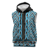 New Zealand Maori Niho Taniwha Sleeveless Zip Hoodie Kikorangi Mangopare and Puhoro Pattern LT9 Blue - Polynesian Pride