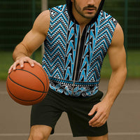 New Zealand Maori Niho Taniwha Sleeveless Zip Hoodie Kikorangi Mangopare and Puhoro Pattern LT9 - Polynesian Pride