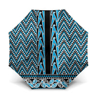 New Zealand Maori Niho Taniwha Umbrella Kikorangi Mangopare and Puhoro Pattern LT9 One Size Folded 11.42 inch Opened Diameter 37.4 inch Blue - Polynesian Pride