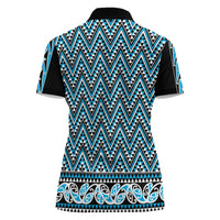 New Zealand Maori Niho Taniwha Women Polo Shirt Kikorangi Mangopare and Puhoro Pattern