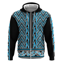 New Zealand Maori Niho Taniwha Zip Hoodie Kikorangi Mangopare and Puhoro Pattern